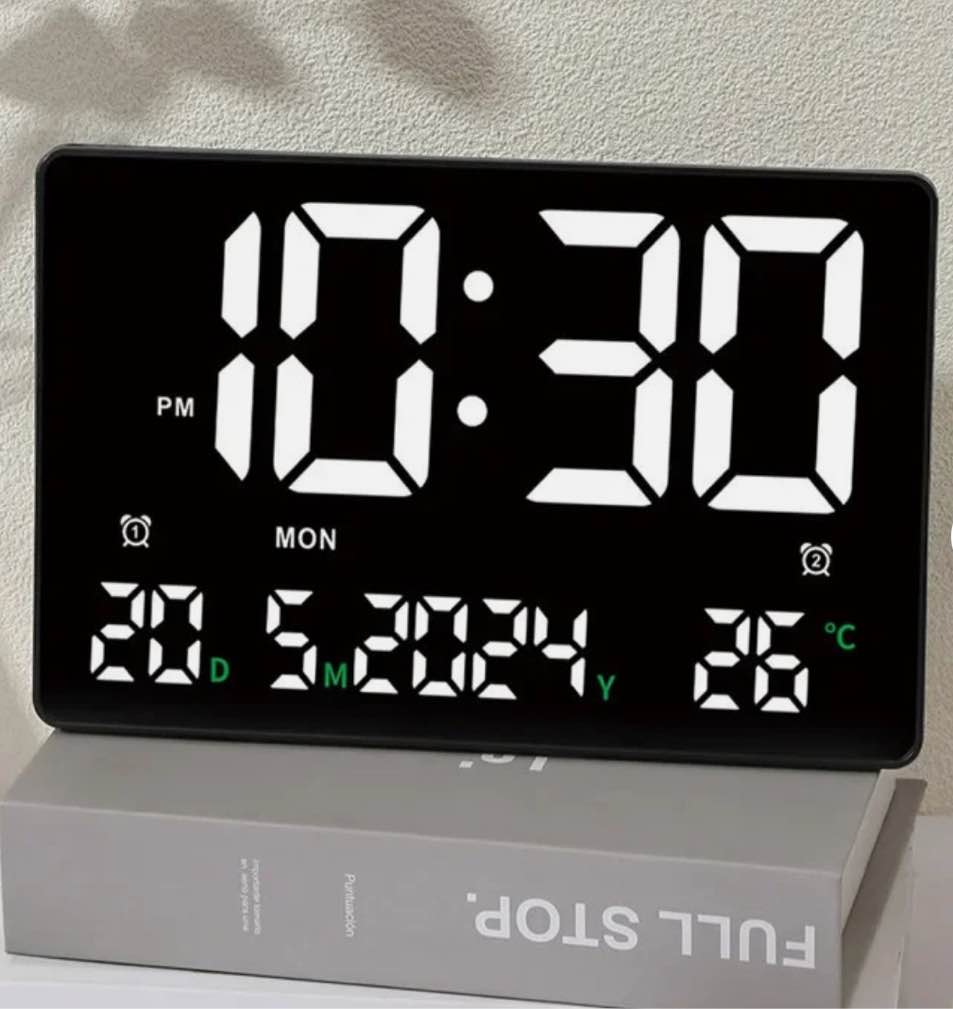 LED Digital Wall Clock 12H/24H Date Temp Week Two Sets of Alarms Desk Alarm Cloc