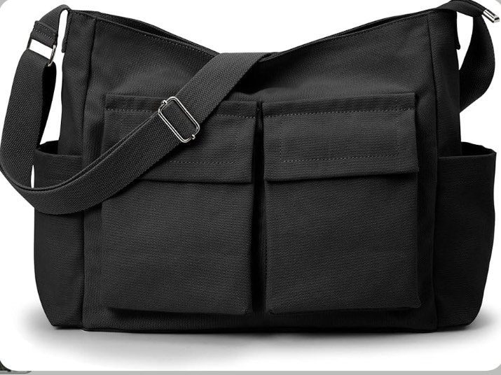 Canvas Messenger Bag, Multi-pockets Casual Canvas Tote for College Large Crossbody Shoulder Bag