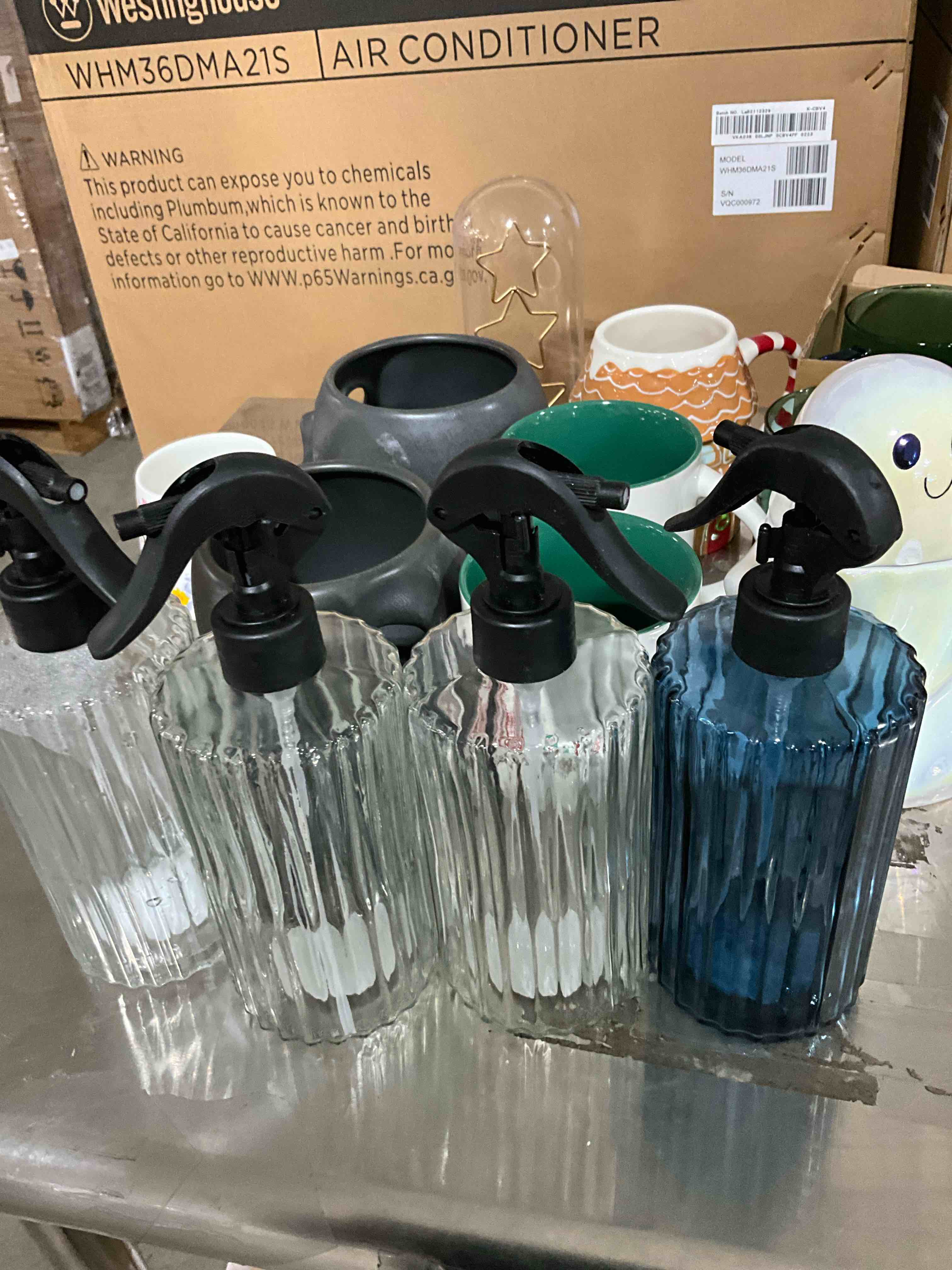 ASSORTED GLASS CUPS AND DECORATIONS = 11 items 