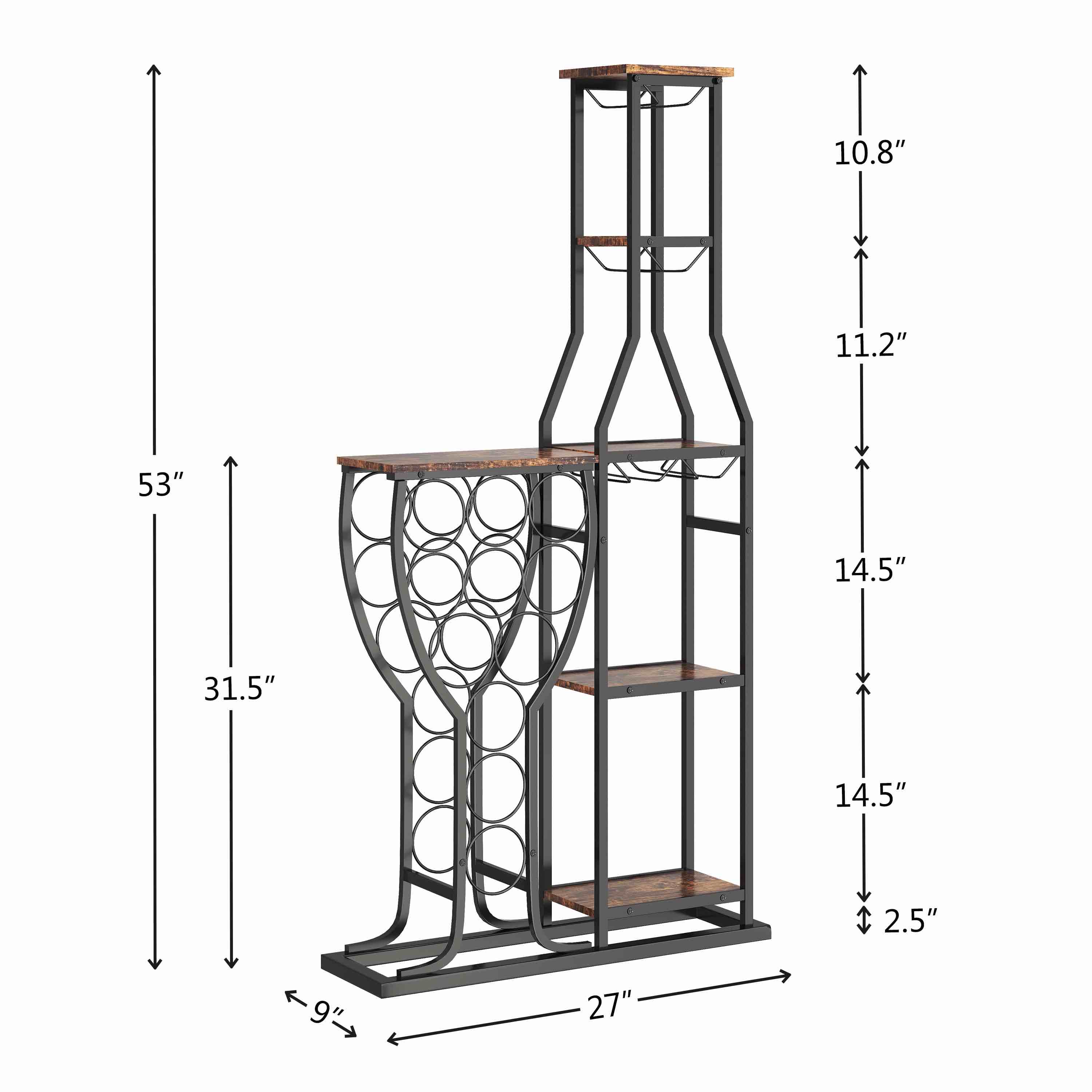 MANTIANSTAR, 11 Bottles Wine Metal Wood Rack, Brown Wood + Black Shelf 
