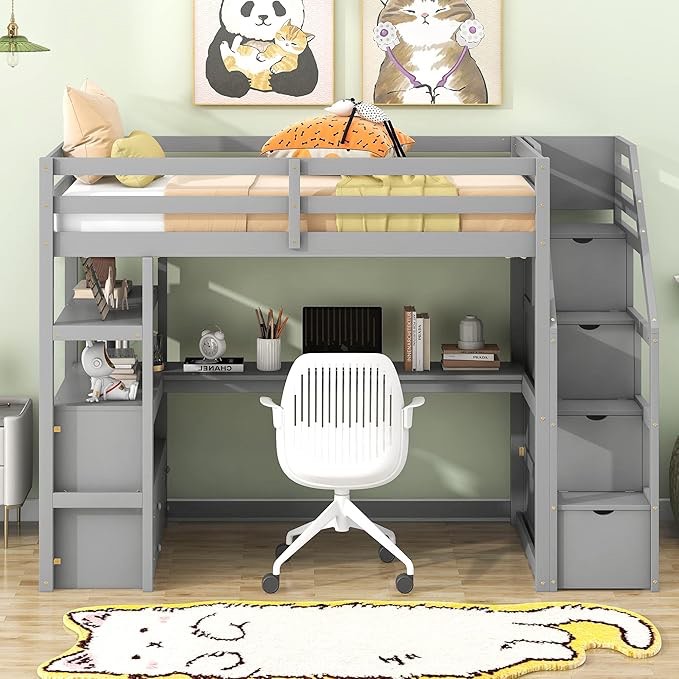 loft house bed with stairs gray wf286299aae