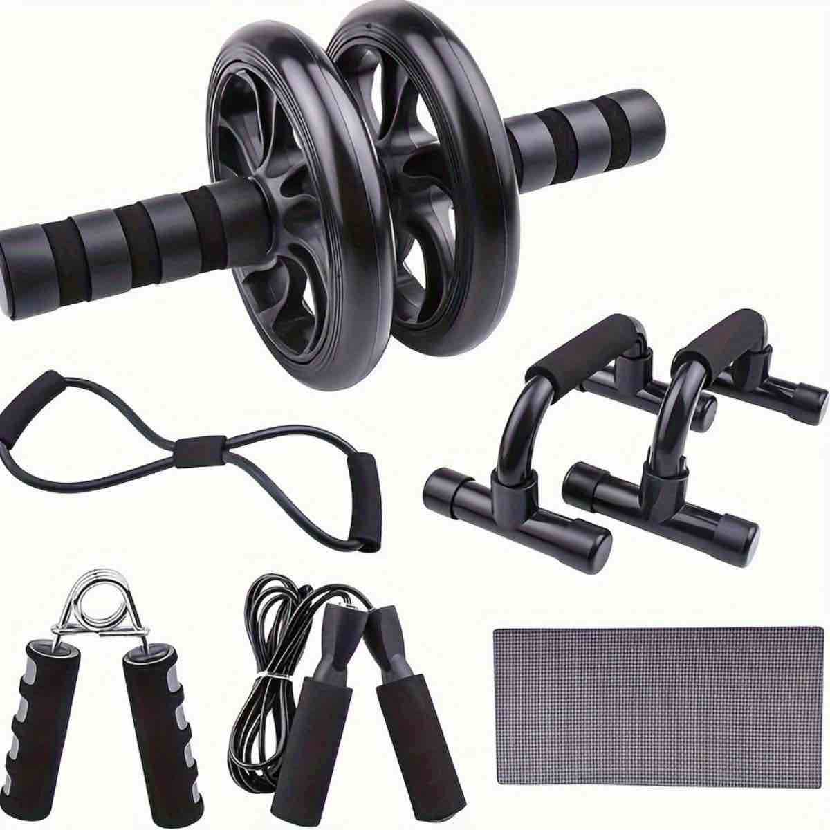 WORKOUT BOXES ab roller wheel, knee pads, wall pulley skipping rope, grip strength, device push-up bar