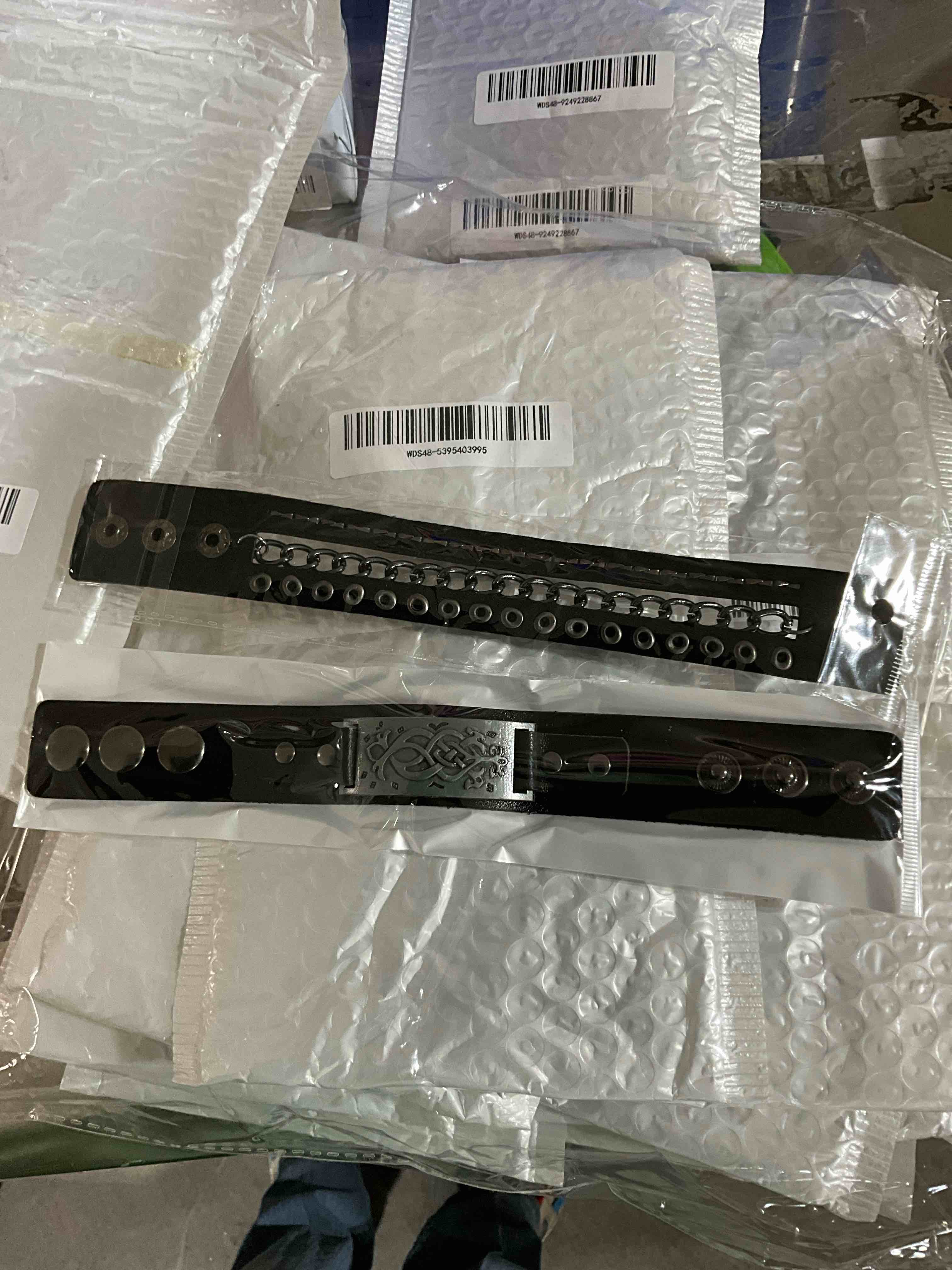 Black Bracelet With Buttons Chains And Metal Pieces