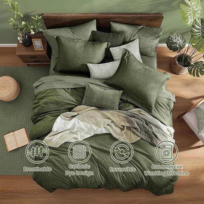 Green California king bedsheet with comforter, two pillow sheet