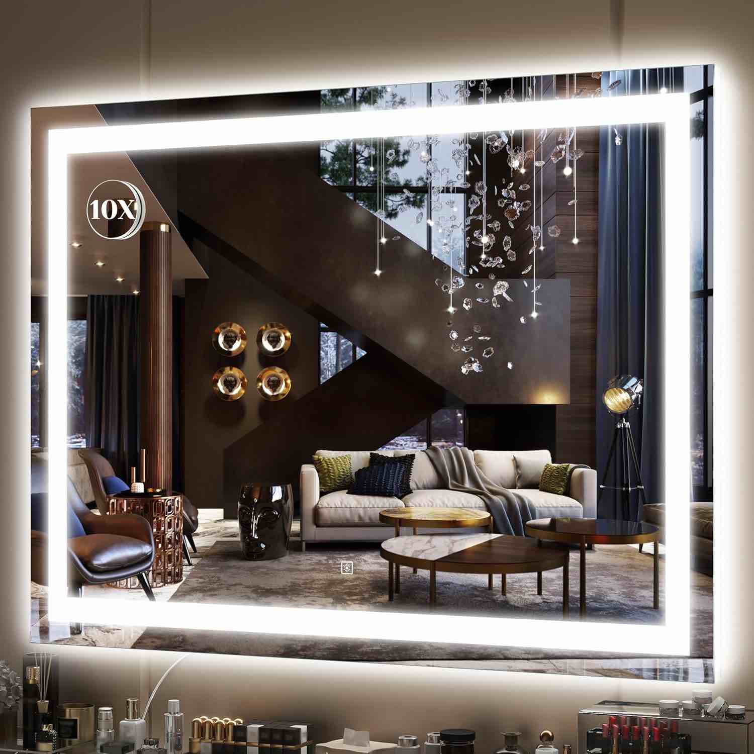 FENNIO Large Vanity Mirror with Lights,35.5" x 27" LED Makeup Mirror,Hollywood Mirror with 3 Col