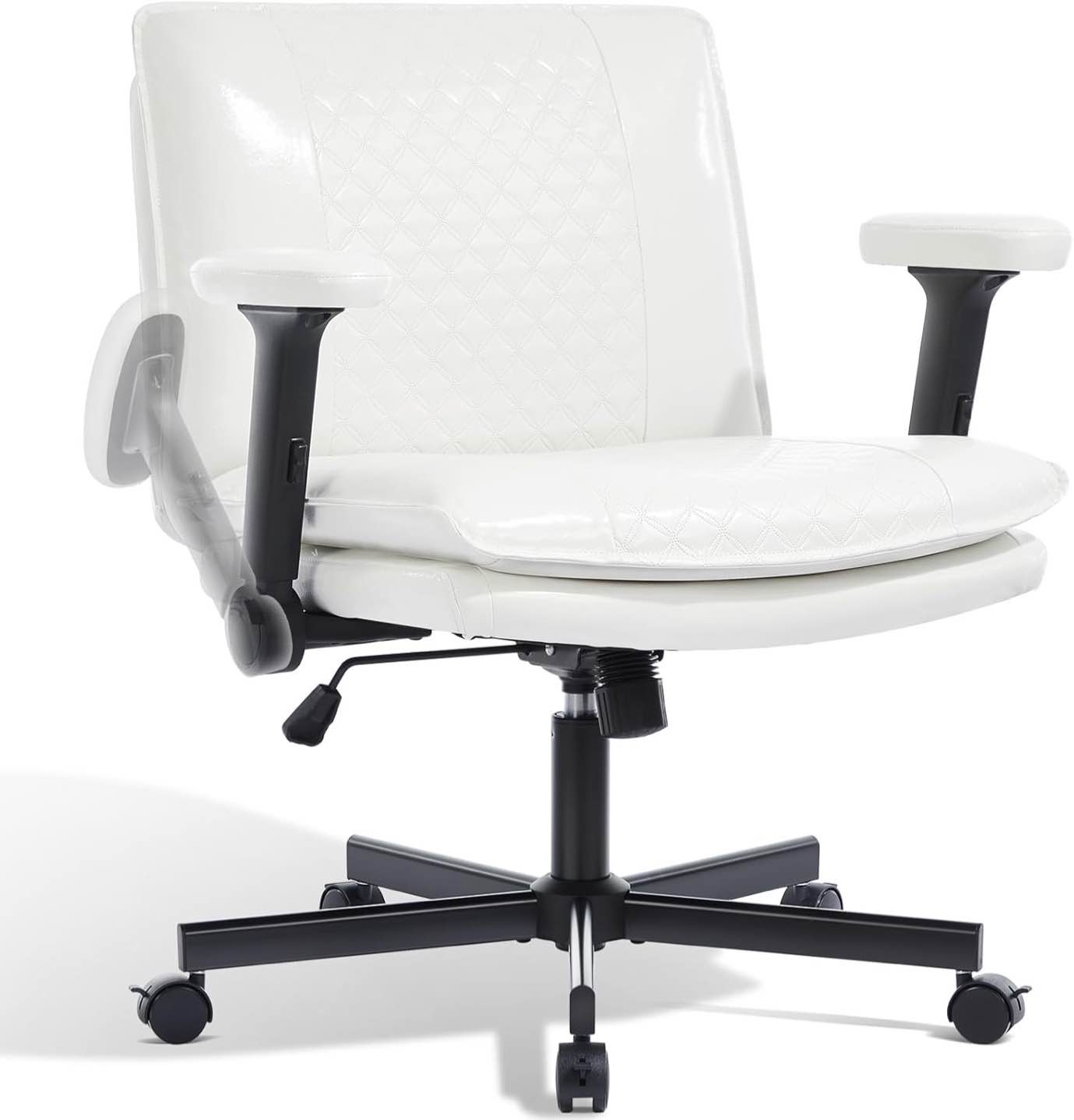 Morkprism Criss Cross Chair with Flip-Up Arms and Lockable Wheels Leather Cross Legged Office Desk C