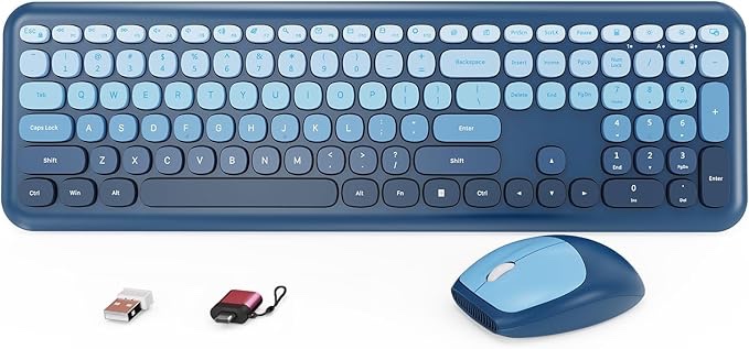 HotFox Wireless Keyboard and Mouse Combo Full-Size Retro Typewriter Keyboard with Round Keycaps Ergo