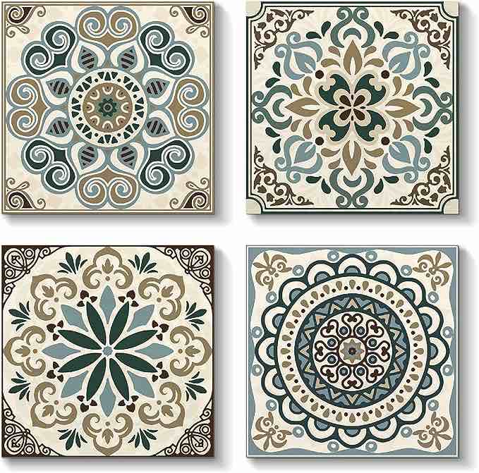 the stream design Mandala Canvas Wall Art Bedroom: Boho Flower Pattern Painting Print Picture 4 Piec