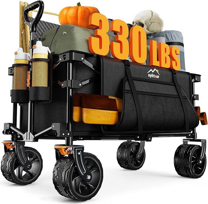 Beach Wagon with Big Wheels for Sand - Heavy Duty 10" Wheel Collapsible Wagons Foldable Large Wagon