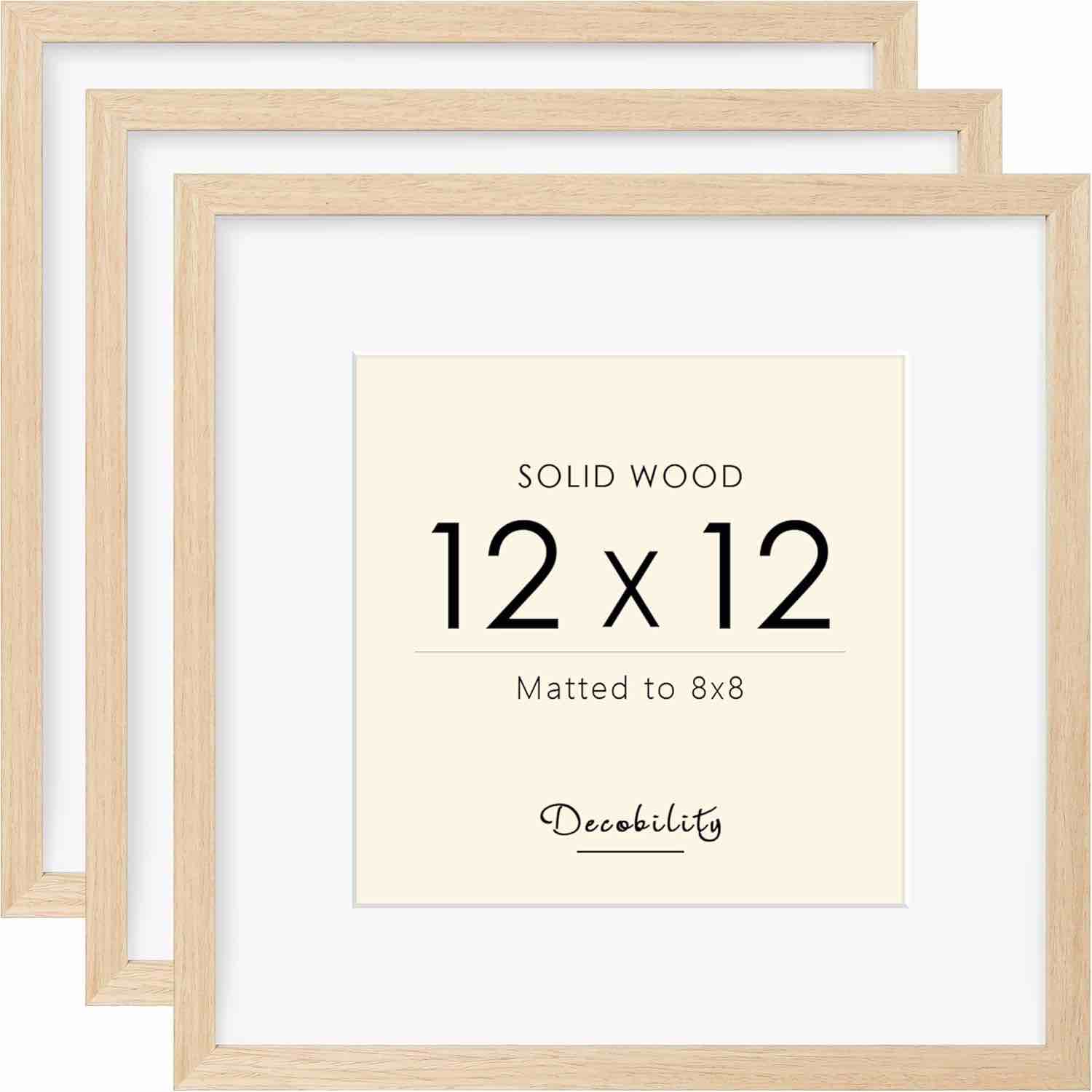 12x12 Frame Oak Wood 12x12 Picture Frame with Mat to 8x8 12 x 12 Wooden Frames for Wall Set of 3