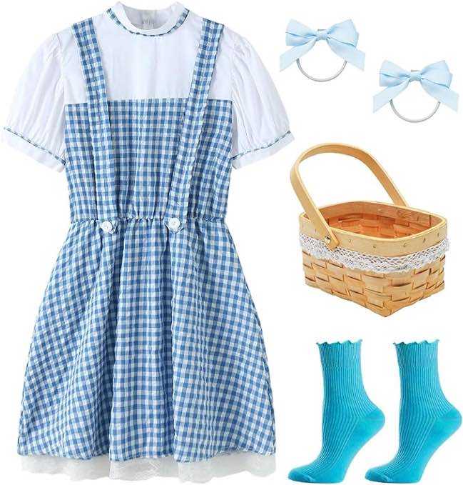 UIMLK Halloween Costumes for Girls Blue Gingham Dress 2025 Book Storybook Character Outfits10-12yr