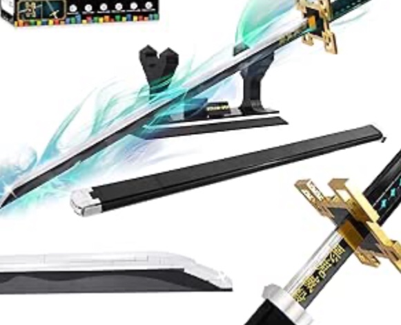 Jorumo Demon Slayer SwordsBuilding Sets for Adults and Kids, 40in Tokitou Muichirou Sword Building with Scabbard and Stand, Anime Sword Building Toy Katana Demon Slayer Gift, 771 Pcs