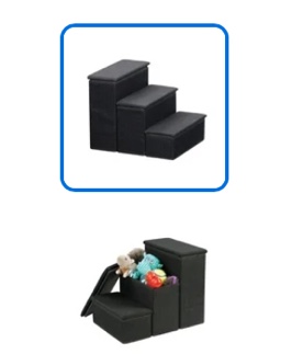ETNA 3-Step Pet Steps with Storage Fold Away Upholstered Pet Stairs for Dog Cat - Black