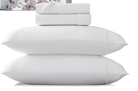 Carressa Linen 100% Organic Cotton Twin Sheets Set - 3 PC Twin Bed Sheets, Soft & Crisp Sateen Weave Organic Cotton Sheets for Twin Size Bed, Dorm Room Sheet, 16" Deep Pocket Twin Sheets - Crisp White