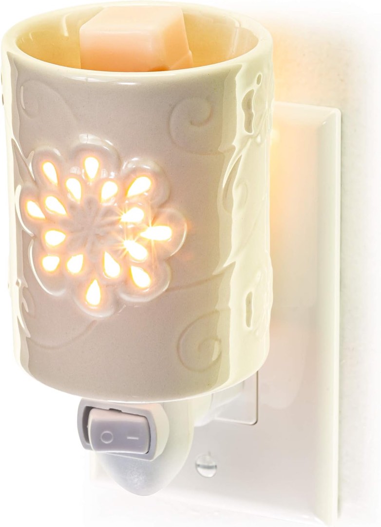 Dawhud Direct Wall Plug-in Wax Warmer for Scented Wax Ceramic Floral Swirl Electric Home Fragrance Warmer for Essential Oils Candle Wax Melts and Tarts Scent Warmer Night Light