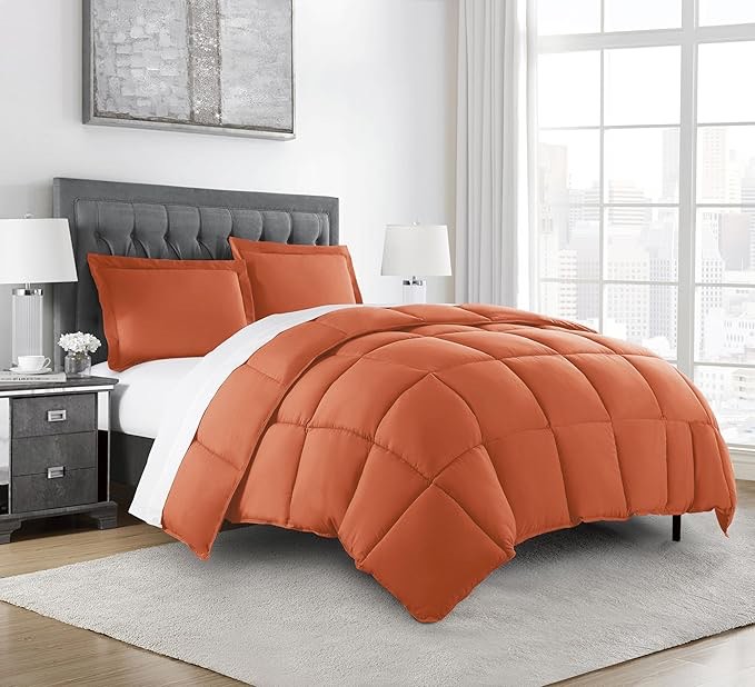 Oeko Tex  Rust Orange Down Alternative Comforter Oversized Queen - 7 Pieces  Lightweight Comforter Set - All Seasons Microfiber Comforter Duvet Insert with Corner Tabs