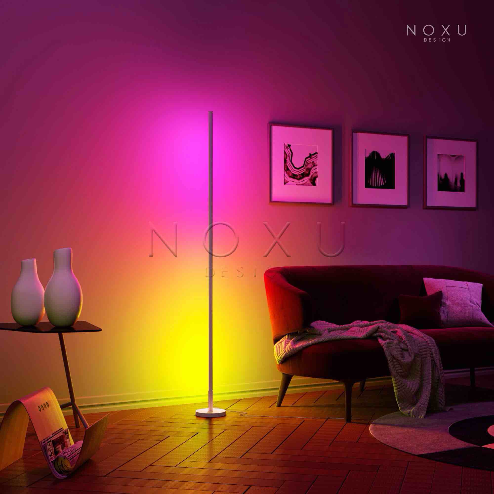 Noxu Design Sutikku Floor Lamp Colour Changing 150cm Tall Minimal Nordic LED Addressable RGB Modern Standing Lamp With Dimmable Remote Controller