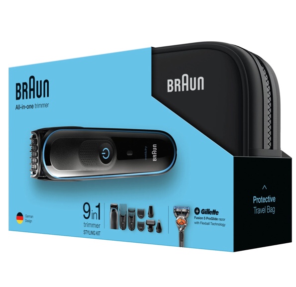 Braun MGK3980 9-in-1 Body Grooming Kit, Body Groomer and Precision Beard and Hair Trimmer, Black/Blue