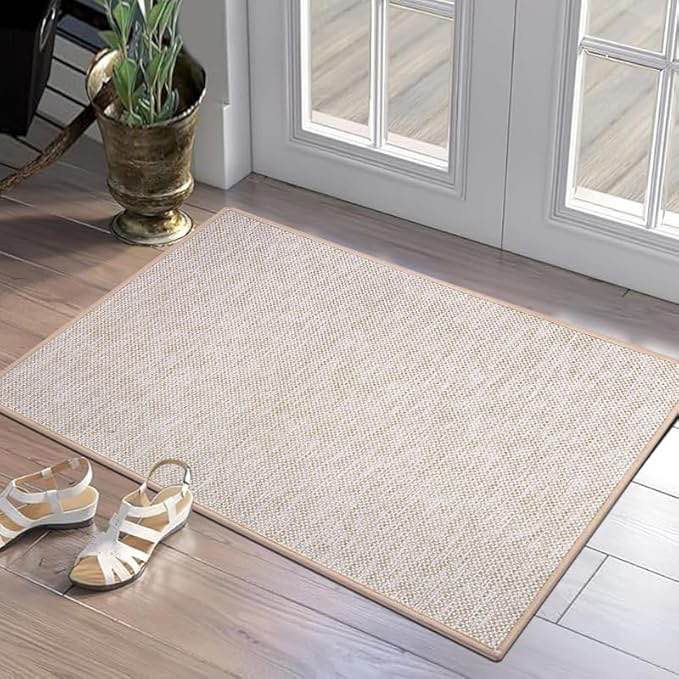 LYGLIGH Door Mat Indoor Entrance, Non-Slip Rubber Backing Low-Profile Front Door Mats, Washable Entryway Rug, Fade Resistant Absorbent Inside Entry Rugs, 30''x17'', Beige(Rolled-up No Creases)