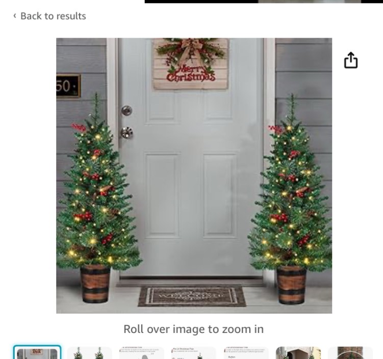 Set of 2 Christmas Trees with Lights 4-FT Artificial Potted Porch Snow Flocked Christmas Tree Battery Powered with 8 Modes and Timer for Indoor Outdoor Snowy Tree