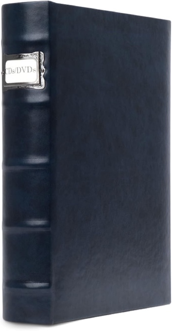 Bellagio-Italia Corona CD/DVD Storage Binder - Leather - 48-Disc Capacity - Storage Organizer for DVDs, CDs, Blu Rays, & Video Games - Acid-Free Binder Organizer Sheets - 1 Pack - Lago