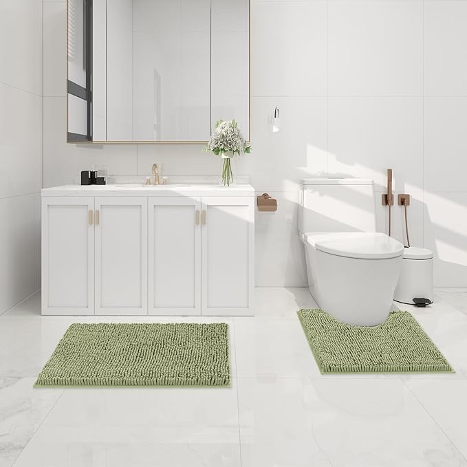 BELADOR 2 Piece Bathroom Rugs Bath Mat...20 + 24x17 Inch green 