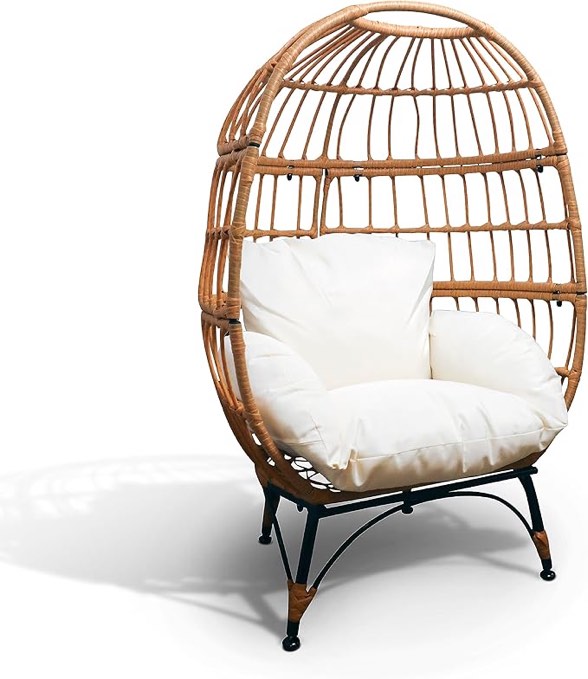 Kids Size Wicker Egg Chair, Indoor Outdoor Patio Backyard Deck Lounger Bubble Seat, With Cushion, Room & Home Dcor - Chair Measures 22 x 29 x 35 Floor To Top Height - 45, Weight Capacity 250 lbs.
