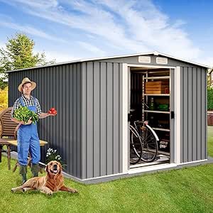 10x8 FT Outdoor Storage Shed, Large Metal Storage Shed, Galvanized Steel Metal Garden Sheds with Slide Door, Oversized Tool Sheds for Backyard Patio