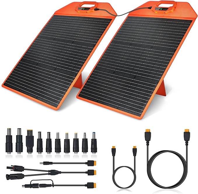 EL 120 Watts Detachable Solar Panels for Power Station with Light Intensity Sensor&Adjustable Kickstand, Portable Solar Charger with Multiple DC/XT60/Type C/QC 3.0 USB Ports Easy to Carry
