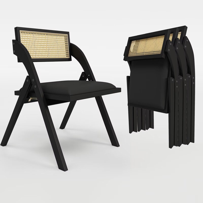 Farrand Folding Dining Chair Side Chair, Foldable Wood Kitchen Chairs with Padded Cushion, Modern Mid Century Rattan Dining Room Chairs, Foldable Dining Chairs for Small Space, No Assembly