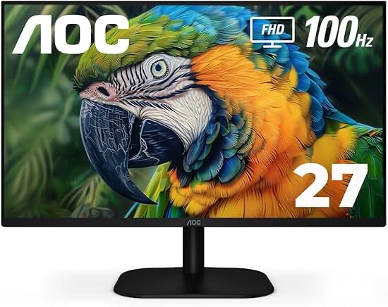 AOC 27B2H2 27 Frameless IPS Monitor, FHD 1920x1080, 100Hz, 101% sRGB, for Home and Office, HDMI and VGA Input, Low Blue Mode, VESA Compatible,Black