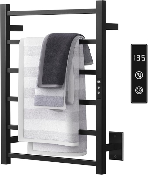 Sharpeye Towel Warmer with 24hr Timer, Matte Black Heated Towel Rack for Bathroom, Plug-in/Hardwired, Wall Mounted Electric Towel Drying Rack, with Temperature Control