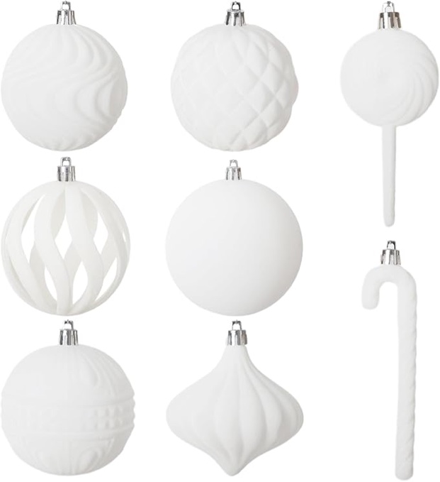 Senjie 63pcs Velvet Christmas Balls Bulk Flocked Christmas Tree Ball Ornaments Plastic Balls Xmas Hanging Ornaments Christmas Tree Decor White