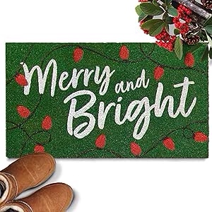 Merry and Bright Doormat 30x17 Inch, Merry and Bright Rug, Merry Christmas Door Mat Outdoor Funny, Christmas Door Mats for Front Door, Christmas Coir Door Mat Outdoor, Merry and Bright Christmas Decor