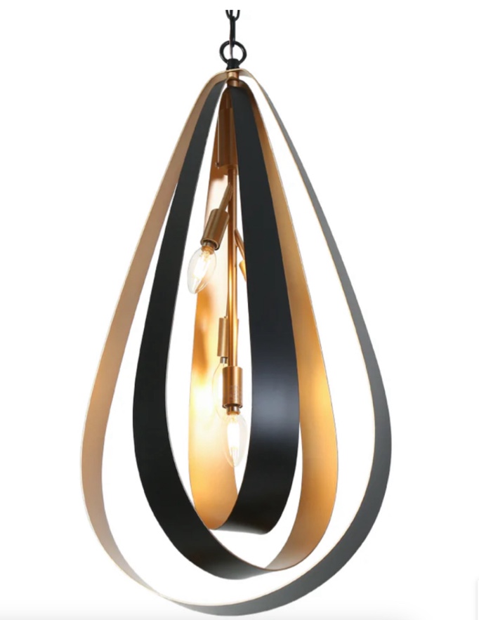 Pennieway 4-Light 15.5" Modern Black and Gold Chandelier, Teardrop 
