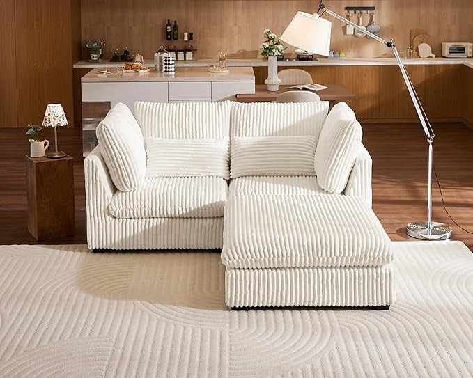 ((incomplete similar only ottoman))Cloud Oversized Modular Sofa, 160" Corduroy Wide Seat Sectional with Reversible Chaise, Shaped Couches Modern Comfy Fluffy Cushion Sleeper Sofa Bed (80" 3 Seater Loveseat, Corduroy White)