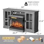 59 in. Deluxe Gray TV Stand with 5,000 BTU Electric Fireplace and Glass Cabinets, Room Center Fits TV's up to 65 in.
