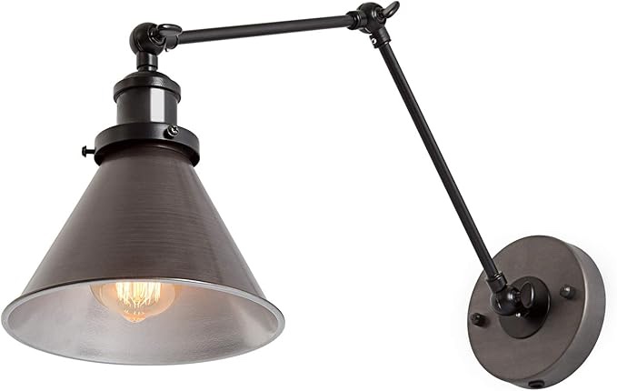 LNC Swing Arm Wall Lamp Adjustable Hardwired or Plug-in Sconces Lighting, (Brushed Dark Silver)