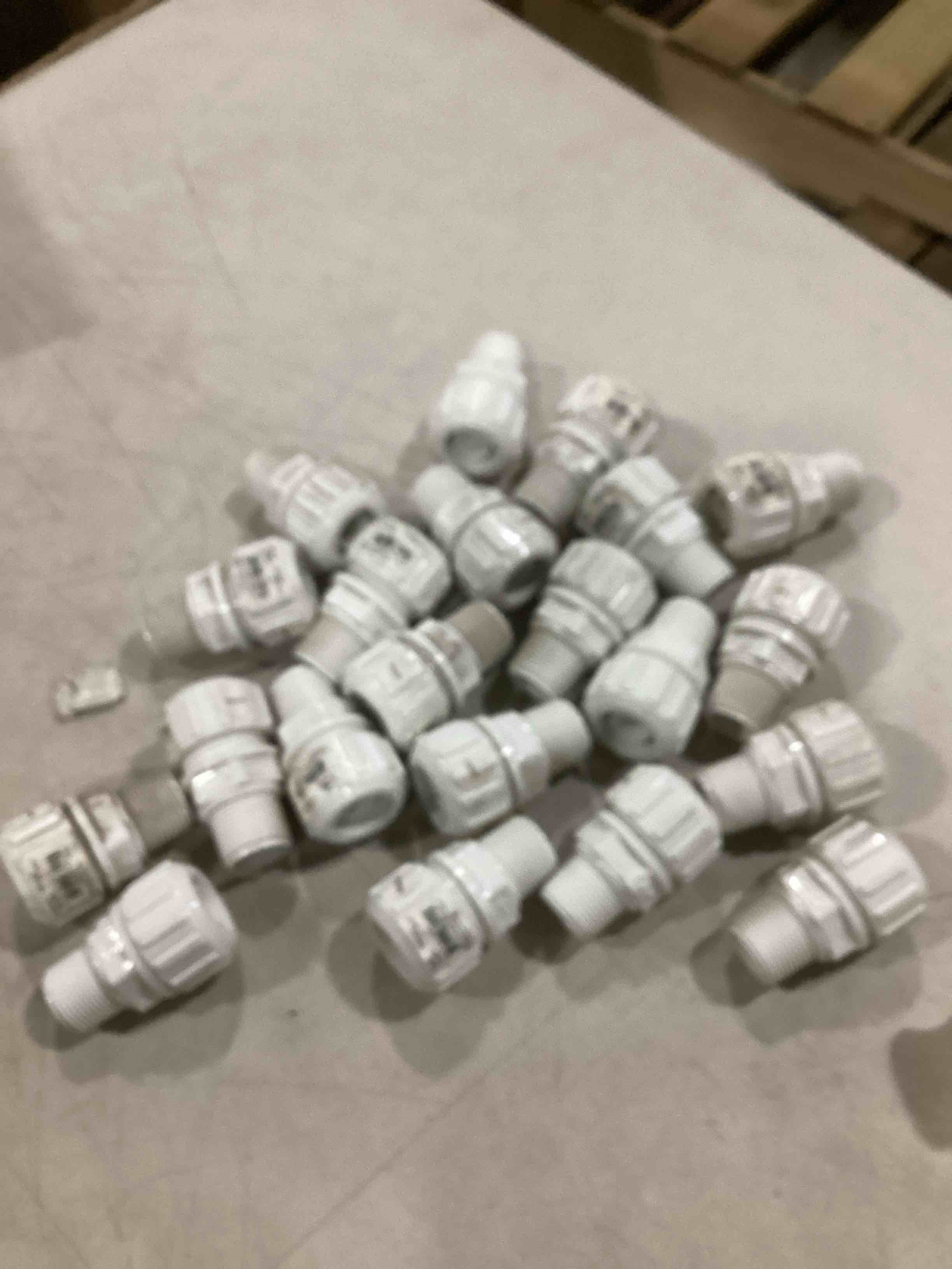 Condition photo showing As Is for NDS 730-10RTL Flo-Lock™ PVC Gripper Adapter, Pipe Connection, For CTS Poly Pipe with FPT pipe end, EPDM O-ring, Steel Gripper, 1-Inch SDR-9 CTS X 1-Inch MPT, White