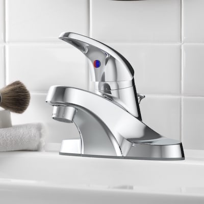 Project Source Webber Polished chrome 4-in centerset 1-handle WaterSense Low-arc 