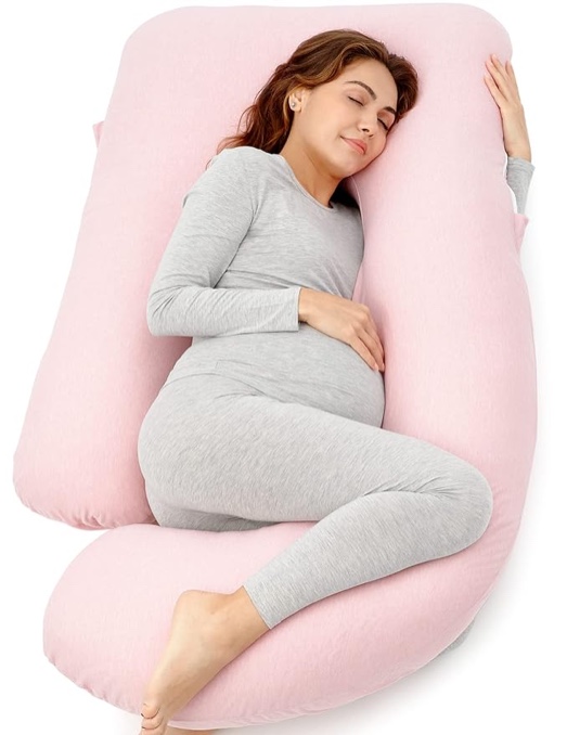 Momcozy Pregnancy Pillows for Sleeping, U Shaped Full Body Maternity Pillow for Side Sleeping - Support for Back, Legs, Belly, Hips, 57 Inch, Pink