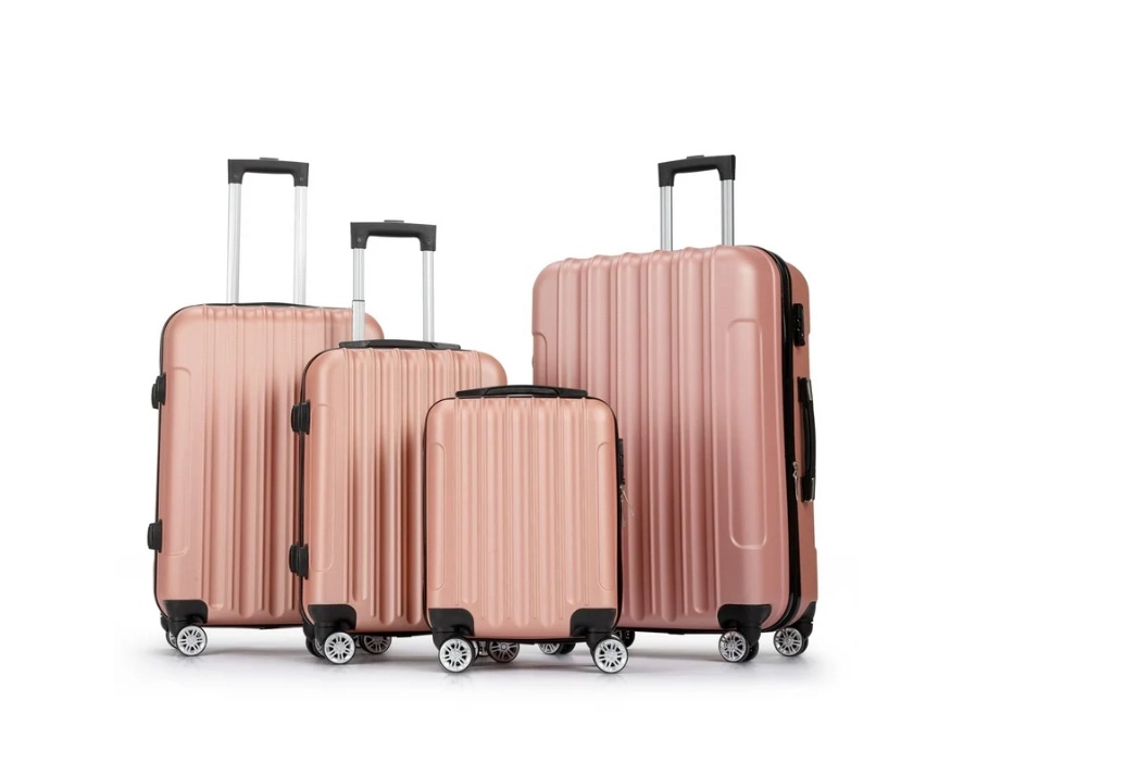 Zimtown 4 Piece Luggage Set, ABS Hard Shell Suitcase Luggage Sets Double Wheels with TSA Lock, Rose Gold