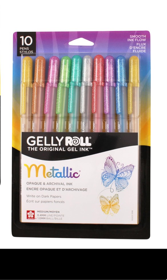 SAKURA Gelly Roll Metallic Gel Pens - Dark Metallic Ink - Medium Line - 5 Pack & Gelly Roll Gel Pens - 10 Pack