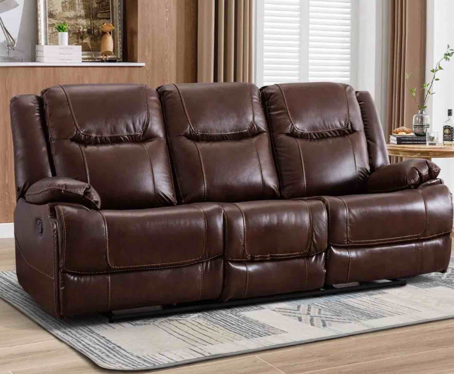 Elegant 83.5'' Wide Manual Premium Genuine Leather Triple Seater Recliner Sofa