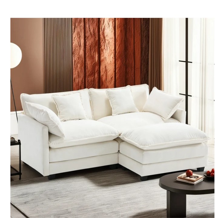 (BOX 1 OF 2 ) BedLuxury 76.7'' Loveseat Sofa with Ottoman for Living Room, Modern Chenille Comfy L Shaped Couch, 2-Seat, Beige