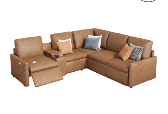 (INCOMPLETE) (ONLY ARMLESS CHAIR ) Power Recliner, Reclining Sectional Sofa With Console& Dual Recliner, 7 Seats L Shaped Recliner Sofa With Cup Holder& Charging Port, Leather Modular Couch For Living Room Size: 38" H x 128" W x 64" D
