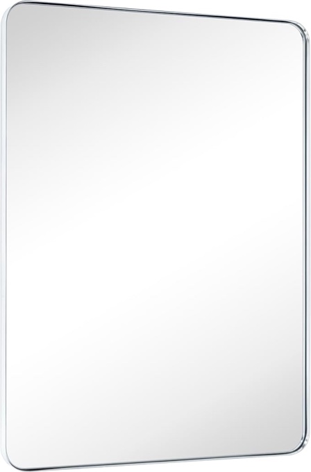 JISOSO Brushed Silver Bathroom Mirror, 36 x 30 Inch Rectangular Metal Framed Vanity Mirror for Wall, Rounded Corner,Tempered Glass, Anti-Rust(Horizontal/Vertical)