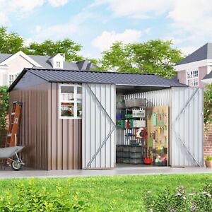HOGYME 10 x 10 ft Outdoor Storage Shed with Window and Lockable Door for Garden