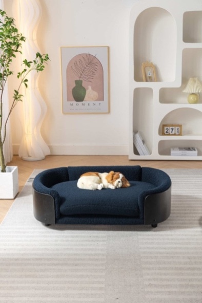  Scandinavian Style Elevated Dog Bed Pet Sofa With Solid Wood Legs And Black Bent Wood Back, Cashmere W794125949