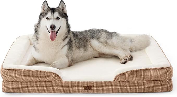 Bedsure XXL Orthopedic Dog Bed - Washable Great Dane Dog Sofa Beds for Giant Dogs, Supportive Foam Pet Couch Bed with Removable Washable Cover, Waterproof Lining and Nonskid Bottom, Brown Checks